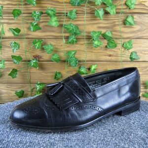 Oakton Tassel Loafers Men's 10D Black Leather Dress Shoes Wingtip Fringe Slip-On
